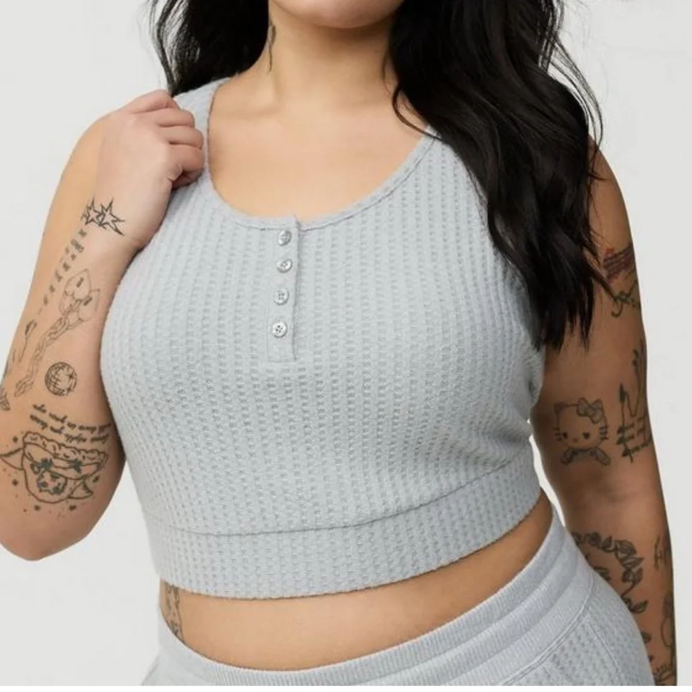 Torrid Gray, Pink, Black Super Soft Plush Waffle Crop Lounge Cami Bundle - Picture 8 of 13